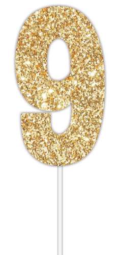 Gold Glitter Cake Topper - No 9 - Click Image to Close